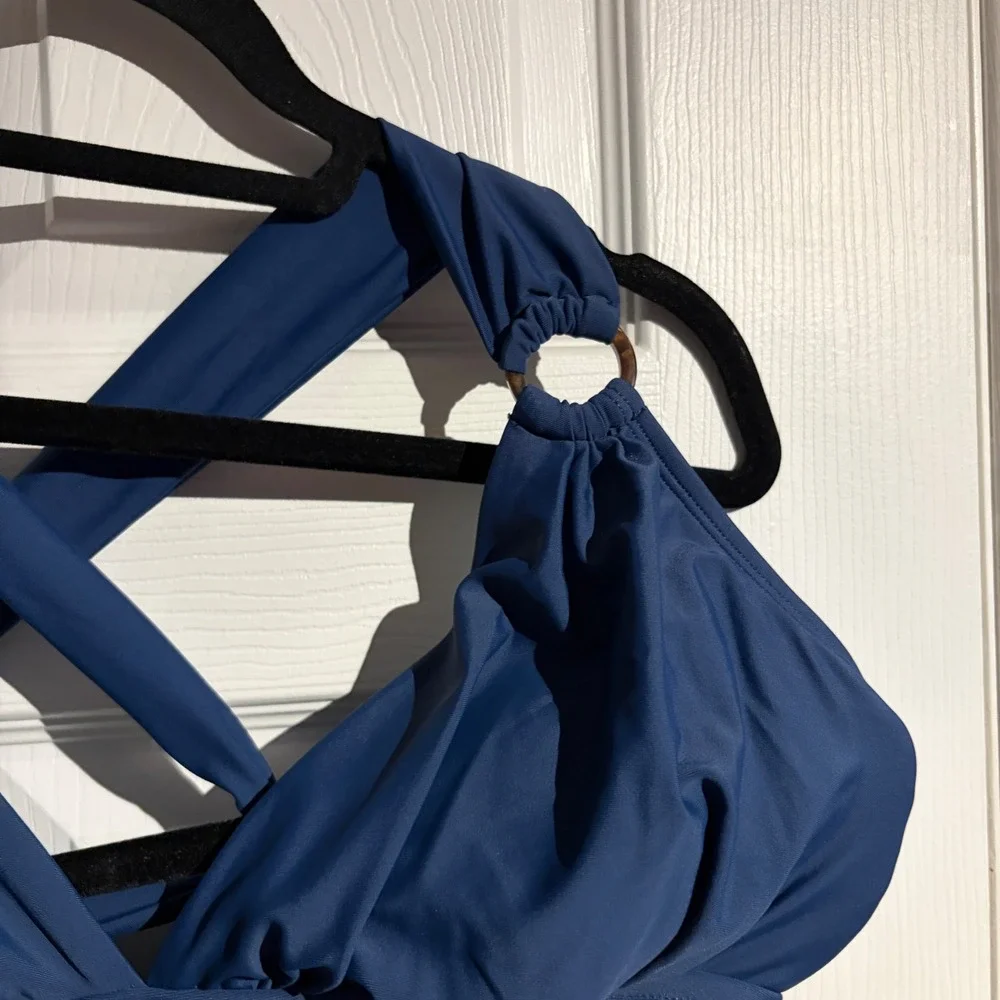 CUPSHE Navy Blue Tankini Set Tortoise Ring Cross Back Two Piece Swimsuit Size XL